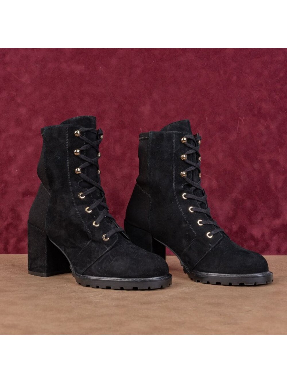 Stuart Weitzman Women Savannah Black Suede Lace-up Granny Victorian Boots sz 8